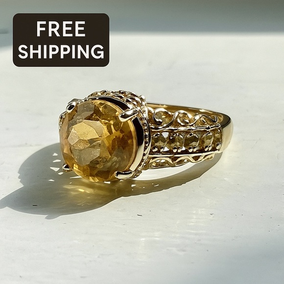 💛 Citrine Ring | Size 7 | 14K Gold Over Sterling Silver 💛 - Picture 1 of 6